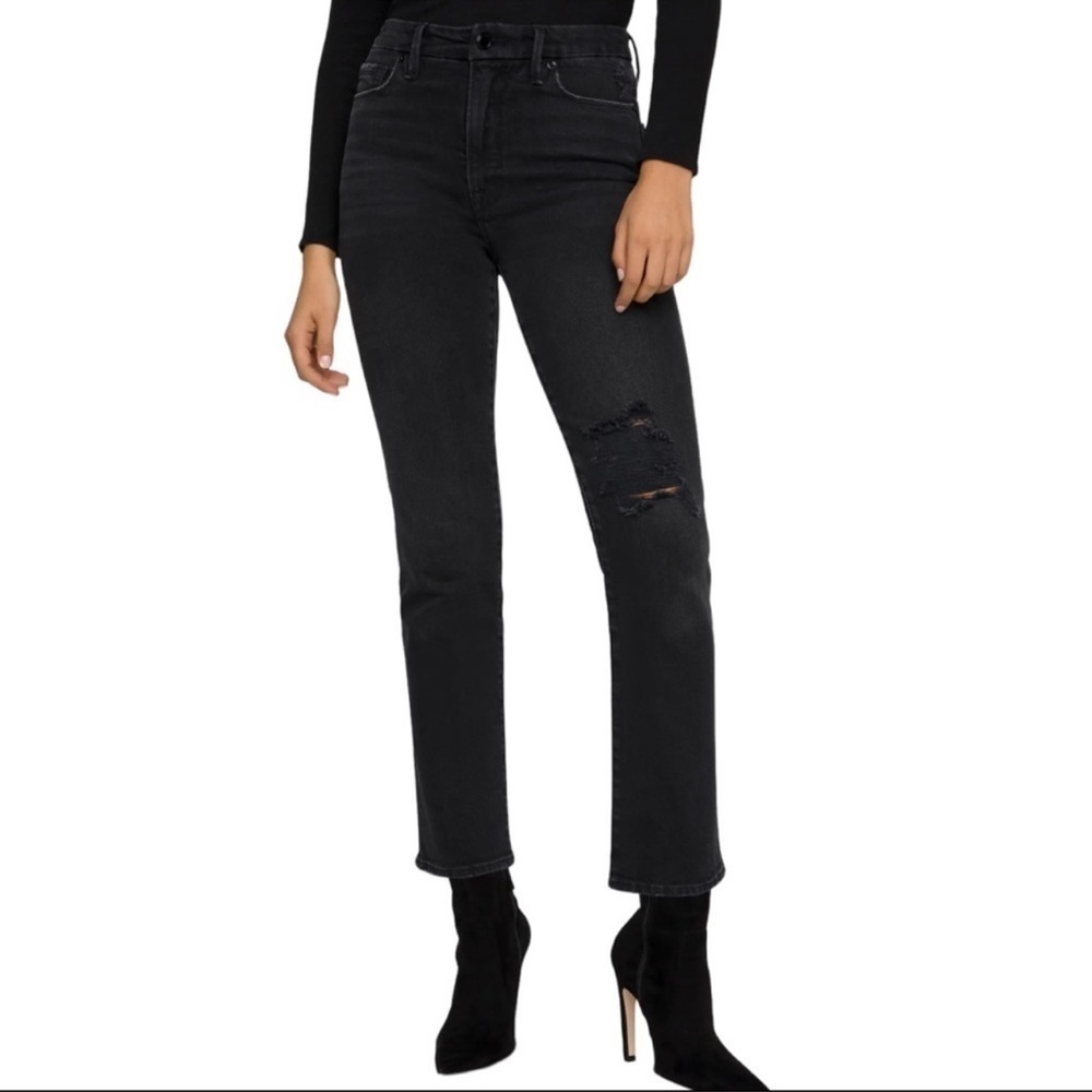 Good American Womens Plus Distressed Mid-Rise Straight Leg Jeans size 14/32